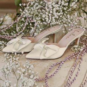 Lyle Ivory Satin Pointed-Toe Mules